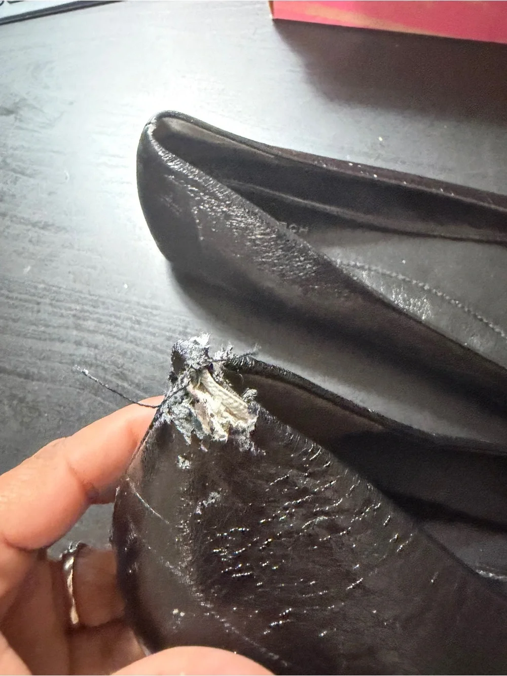 Tory Burch Black Leather Logo Toe Ballet Flats